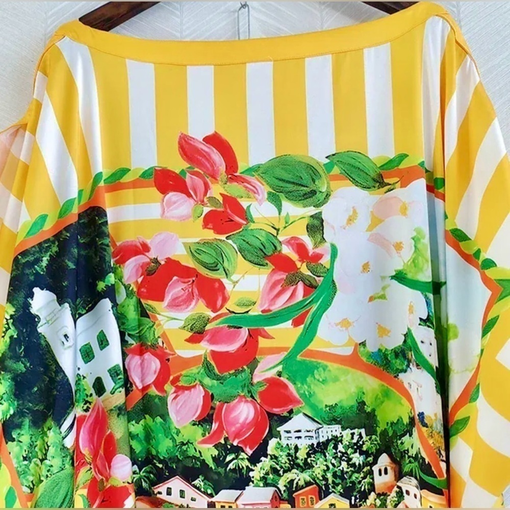 Portofino Riviera Tropical Pattern Oversized Casual Midi Dress - Picture 9 of 17